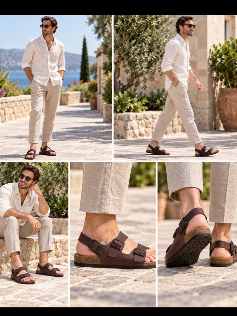 SoftMoc  “Rob” Brown Leather Double-Buckle Cork Sandals